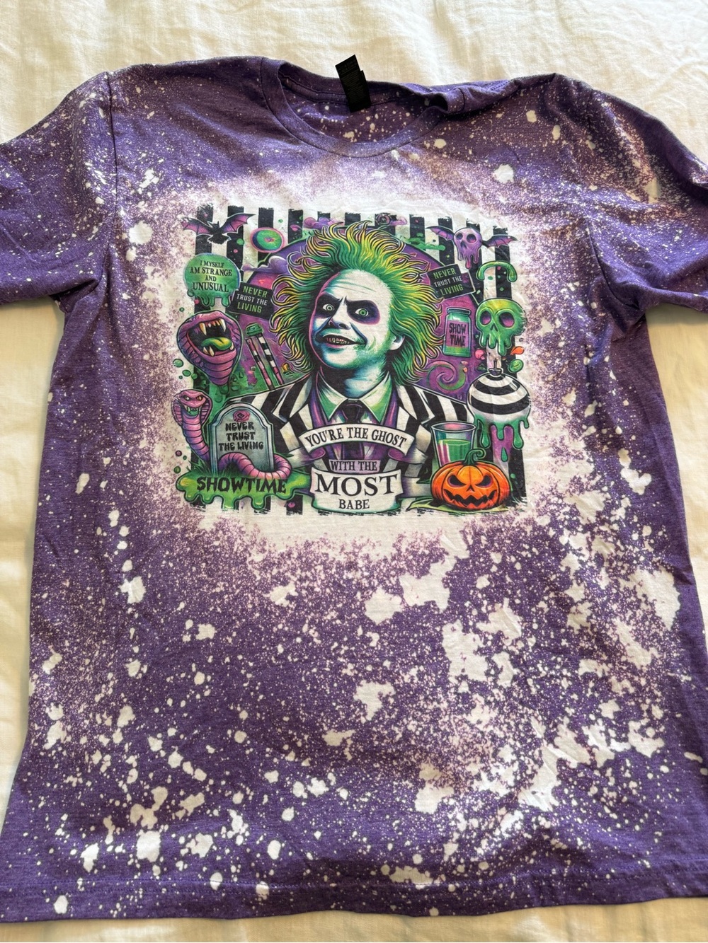 Gildan Purple Bleached Graphic Tee with Neon Green & Pink Accents